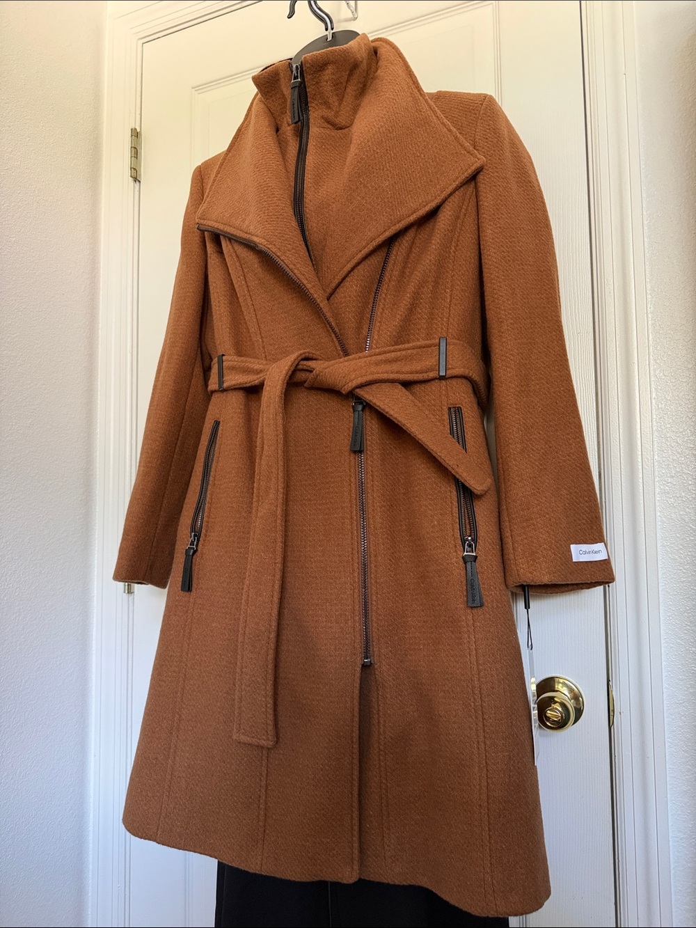 Calvin Klein Women's Rust Brown Wool-Blend Belted Trench Coat